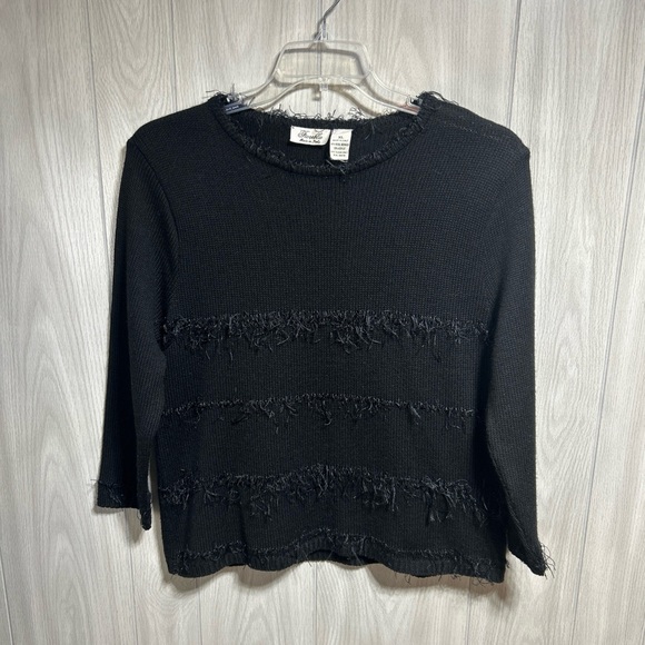 Fioreblu Black Frayed Fringe Sweater Size XL - Picture 1 of 10